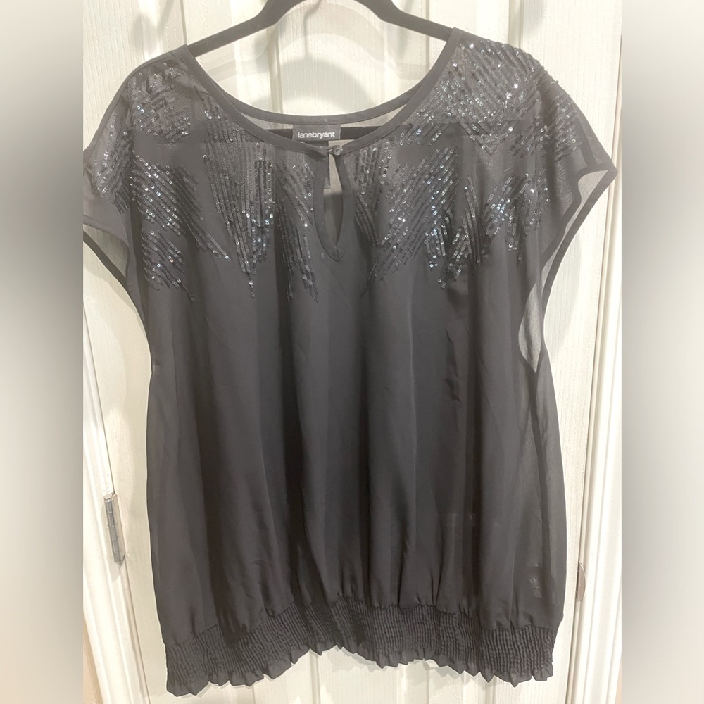 Lane Bryant 18/20 black sheer sequin top with banded waist